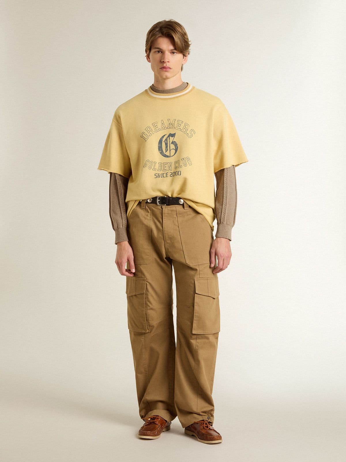 Men's beige sweater with embroidered logo | Golden Goose