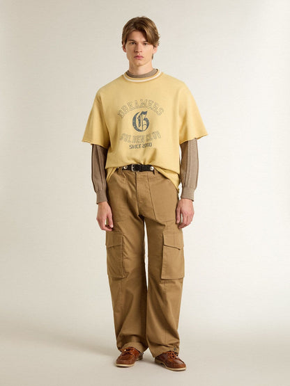 Men's beige sweater with embroidered logo | Golden Goose
