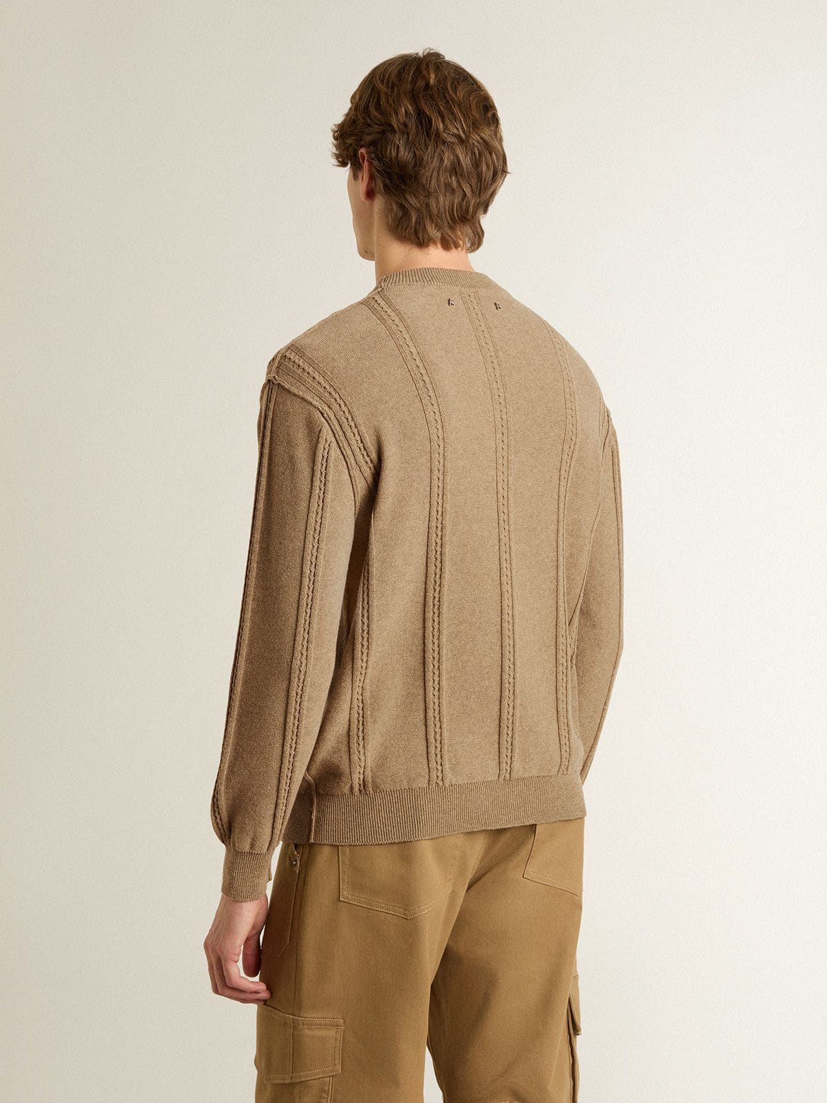 Men's beige sweater with embroidered logo | Golden Goose