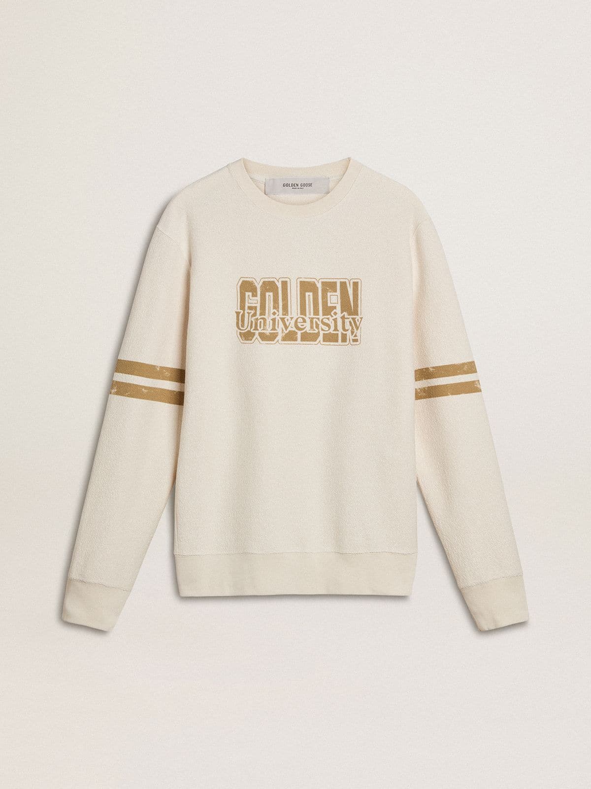 Men's white cotton sweatshirt with front print | Golden Goose