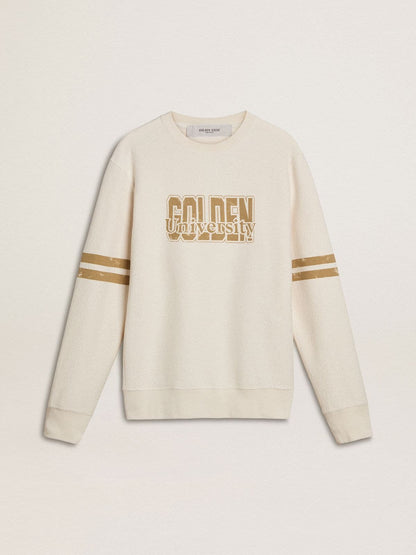 Men's white cotton sweatshirt with front print | Golden Goose