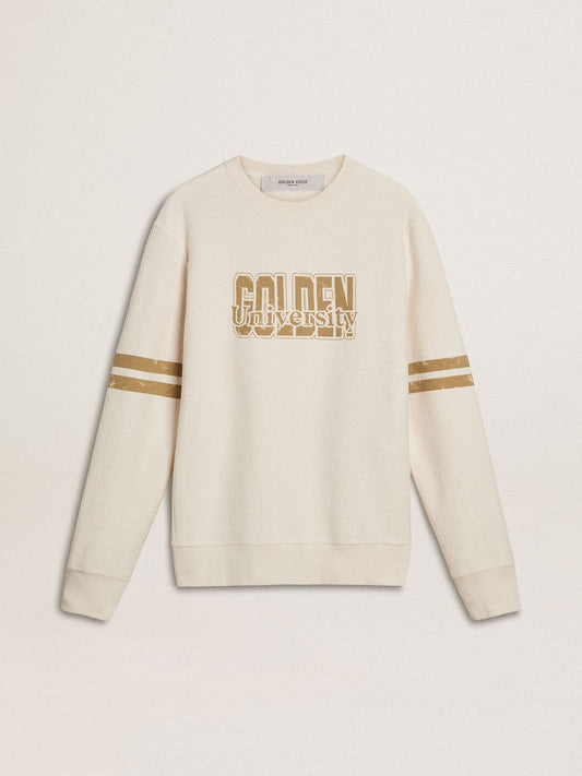 Men's white cotton sweatshirt with front print | Golden Goose