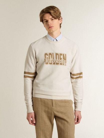 Men's white cotton sweatshirt with front print | Golden Goose