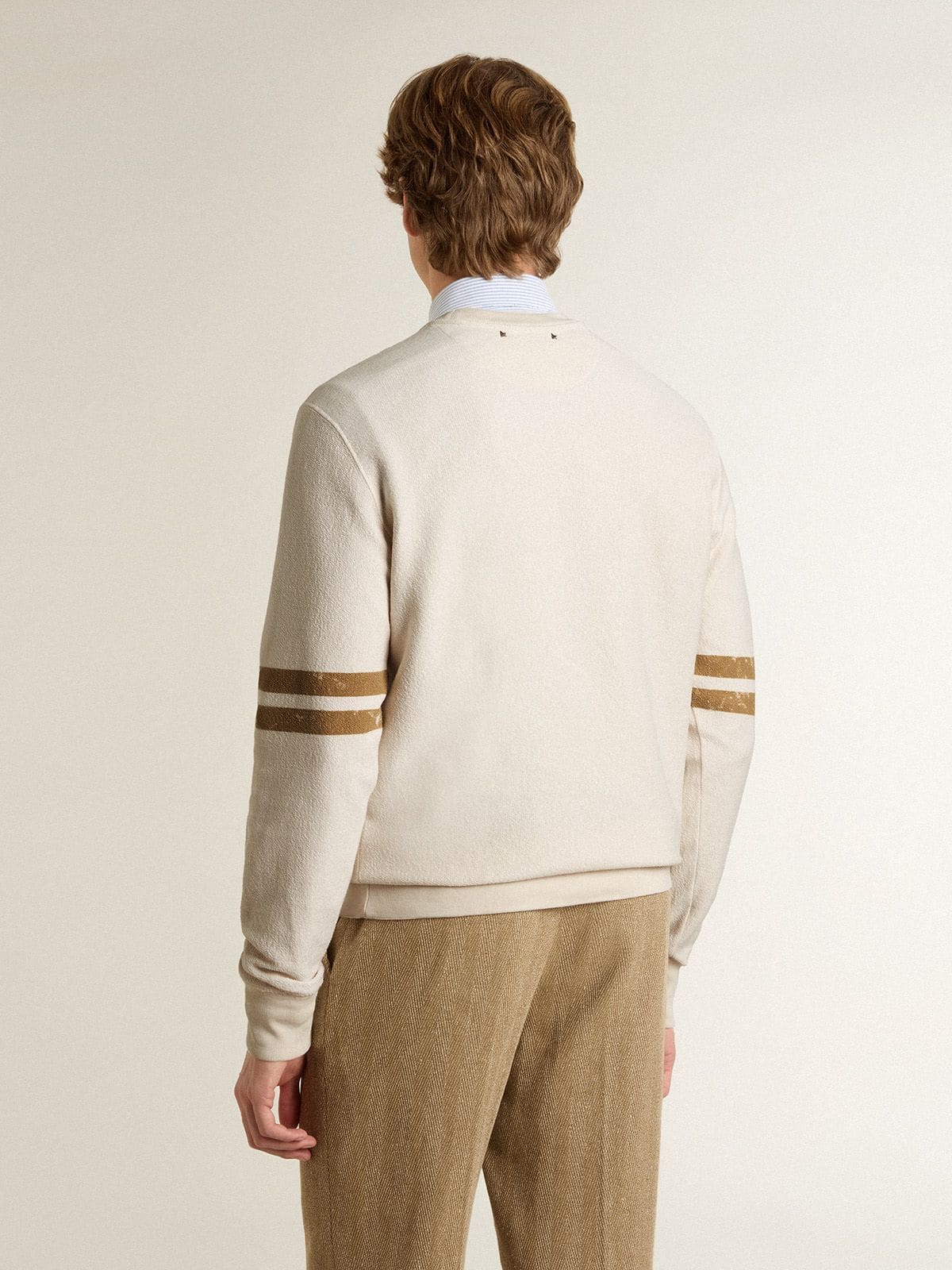 Men's white cotton sweatshirt with front print | Golden Goose