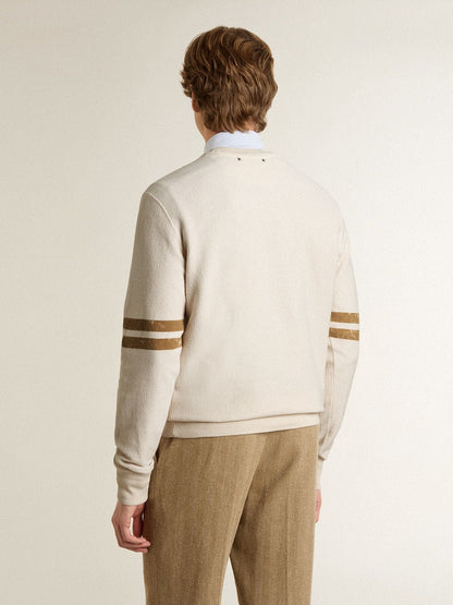 Men's white cotton sweatshirt with front print | Golden Goose