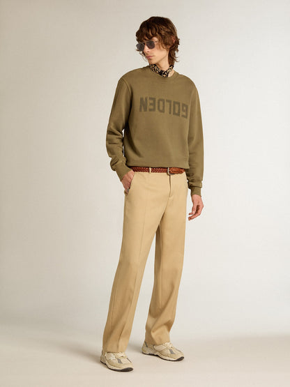 Men's olive green sweatshirt with Golden lettering | Golden Goose