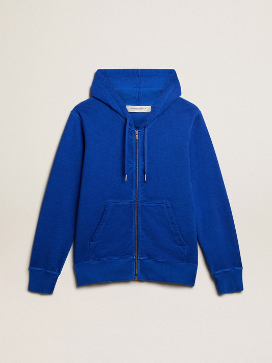 Men's blue-colored hoodie with lettering on the back | Golden Goose