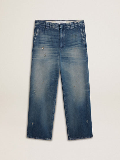 Men's denim chinos with distressed details | Golden Goose