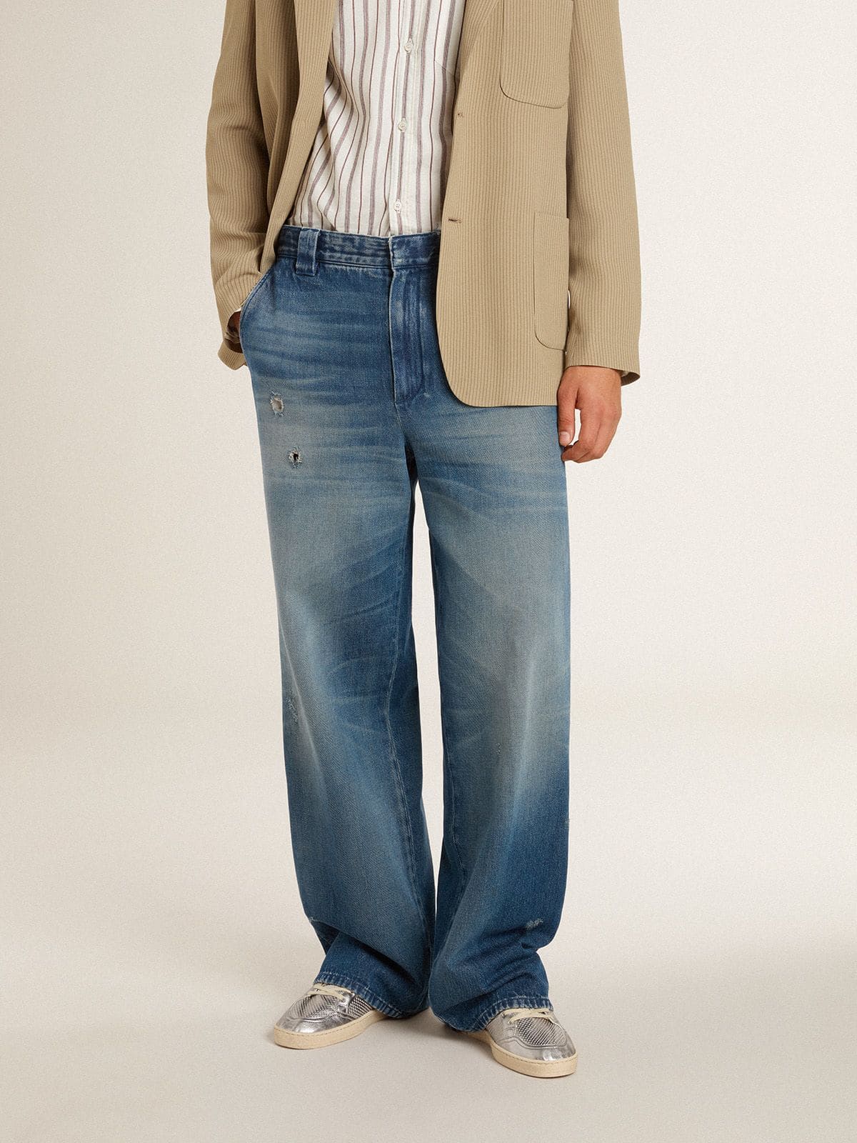 Men's denim chinos with distressed details | Golden Goose