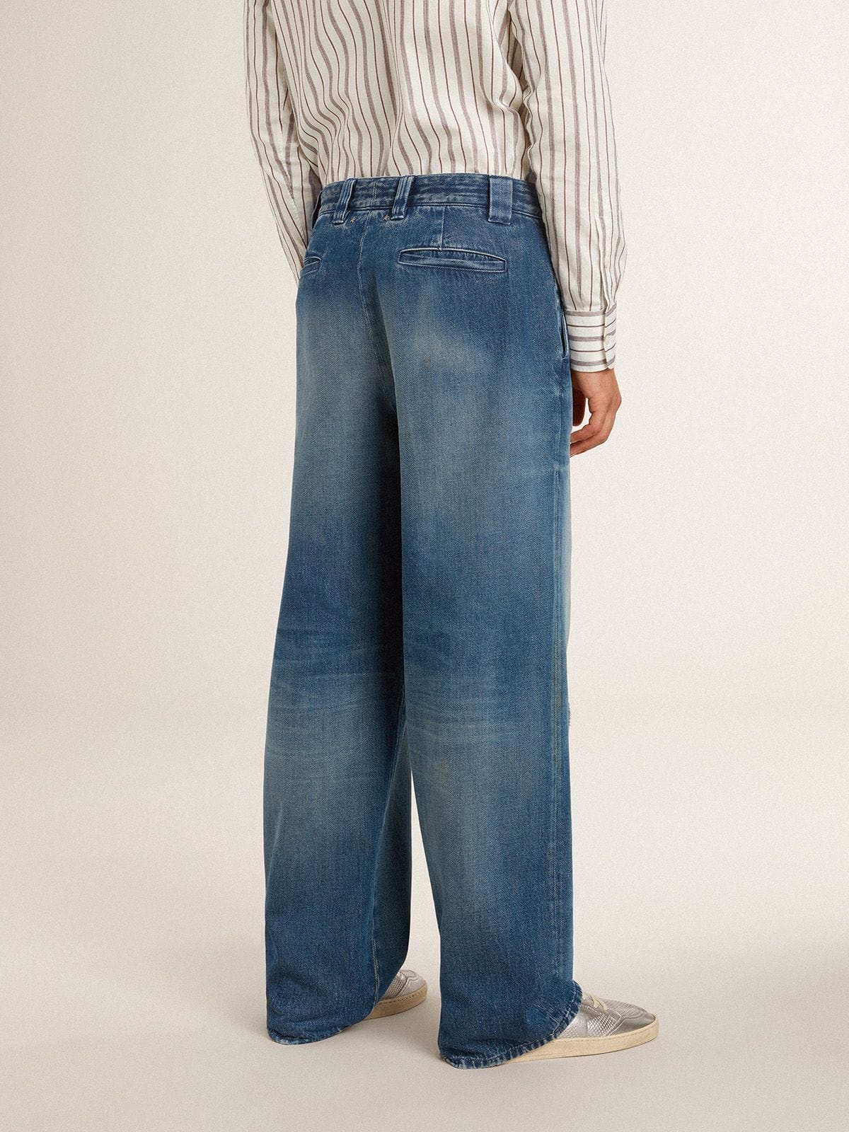 Men's denim chinos with distressed details | Golden Goose