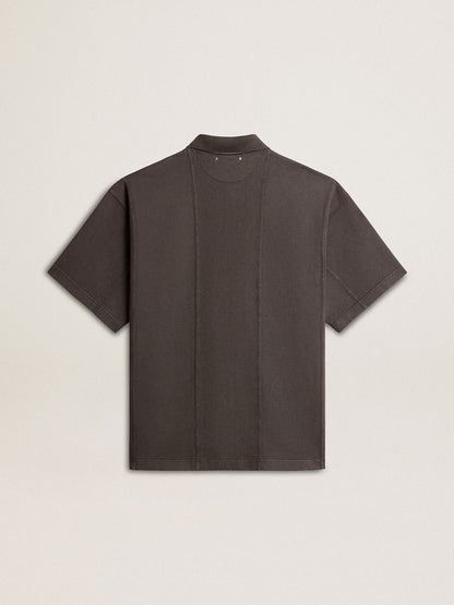 Men's cotton polo shirt in anthracite gray with embroidery | Golden Goose