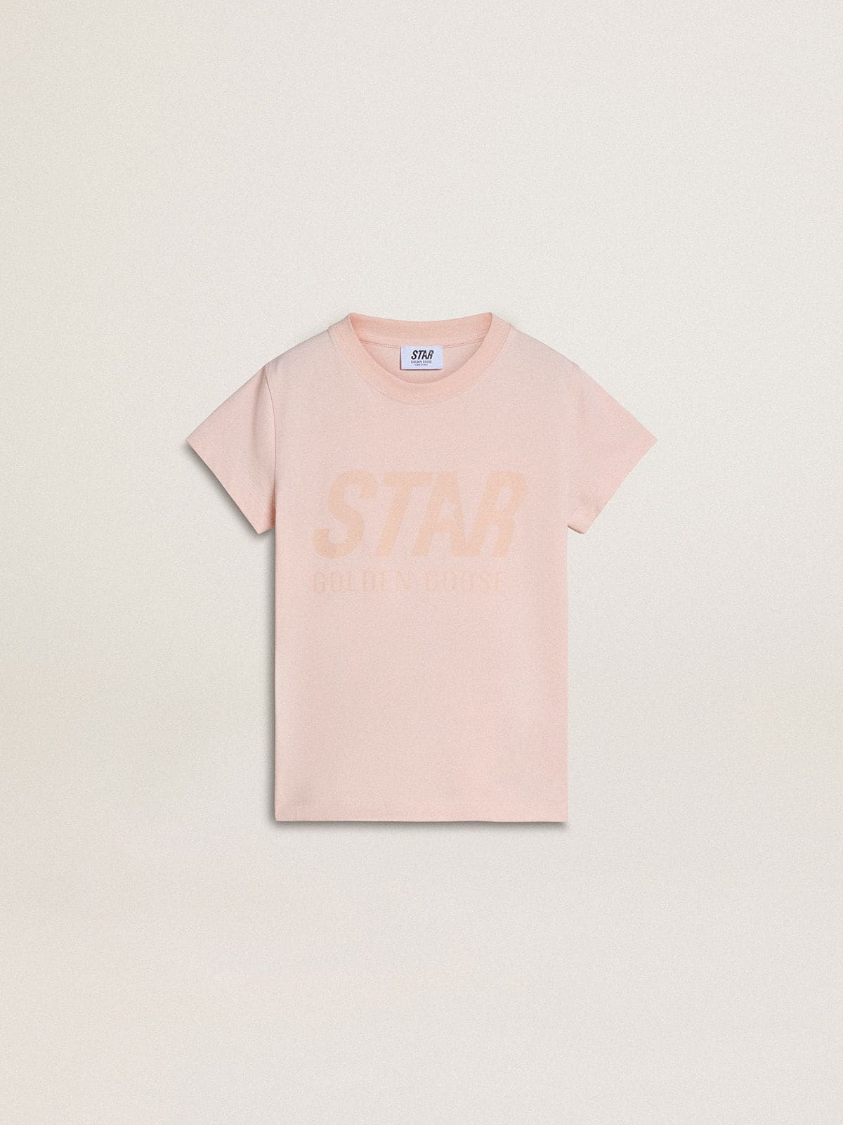 Girls' pink T-shirt with pink print on the front | Golden Goose