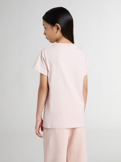 Girls' pink T-shirt with pink print on the front | Golden Goose