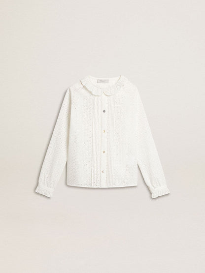 Girls' white broderie anglaise cotton shirt | Golden Goose