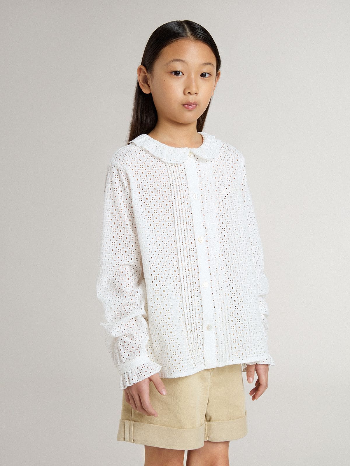 Girls' white broderie anglaise cotton shirt | Golden Goose