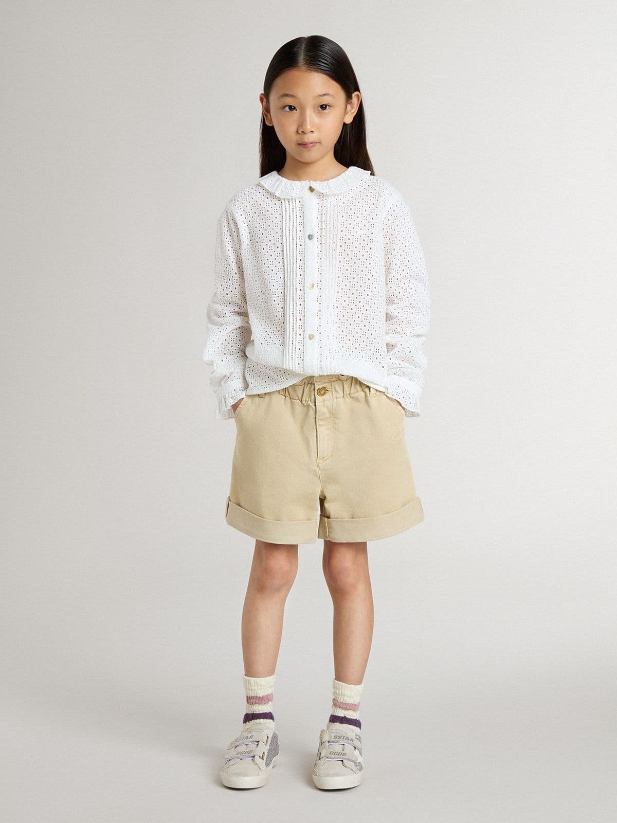 Girls' white broderie anglaise cotton shirt | Golden Goose