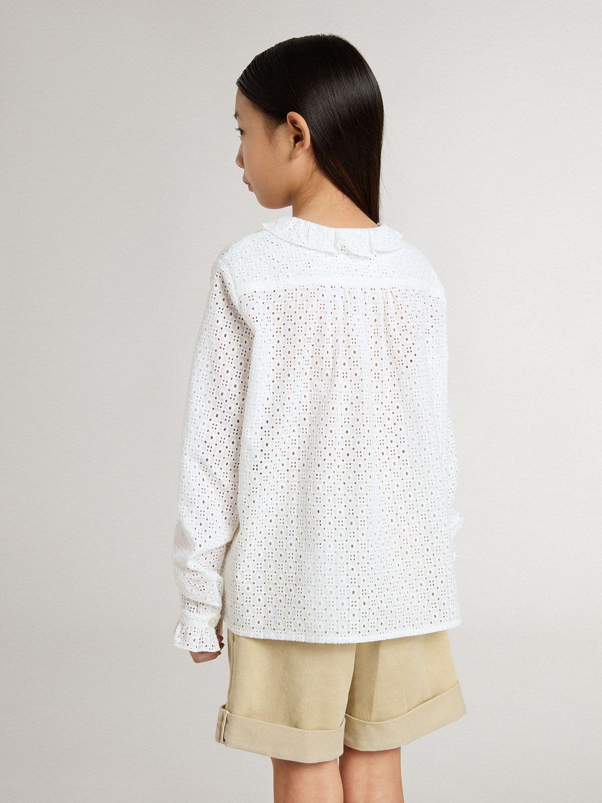 Girls' white broderie anglaise cotton shirt | Golden Goose