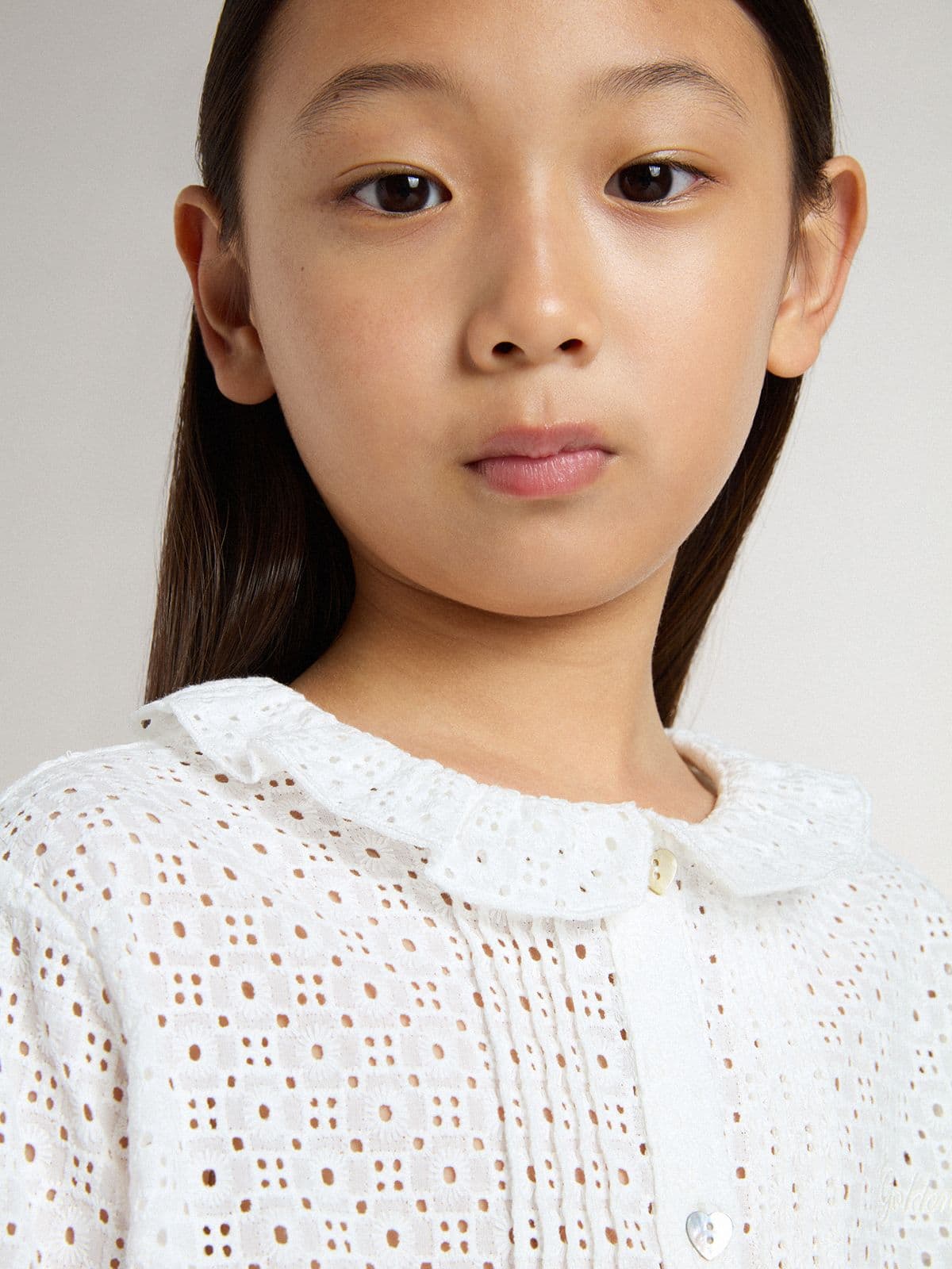 Girls' white broderie anglaise cotton shirt | Golden Goose