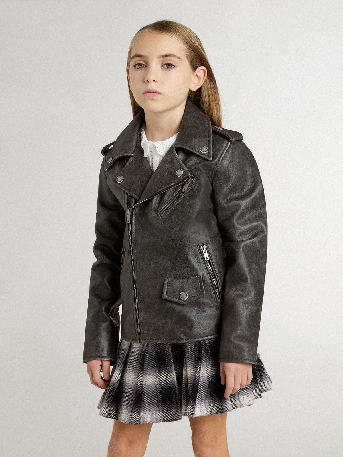Boys’ biker jacket in distressed leather | Golden Goose