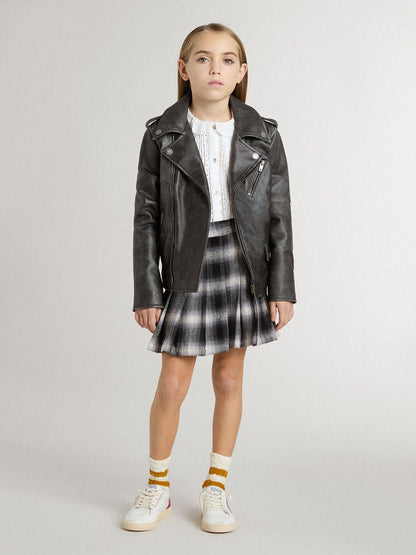 Boys’ biker jacket in distressed leather | Golden Goose