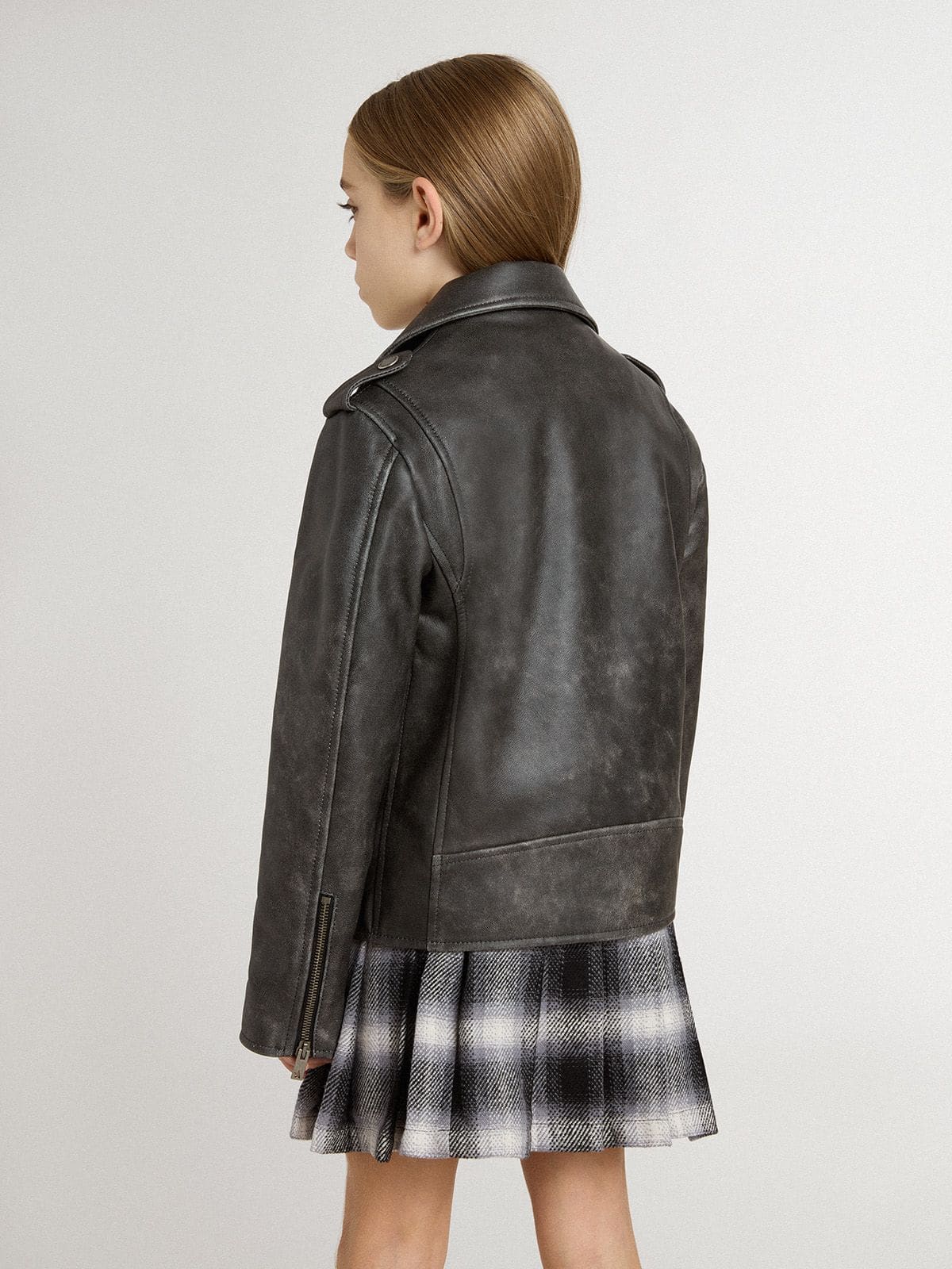 Boys’ biker jacket in distressed leather | Golden Goose