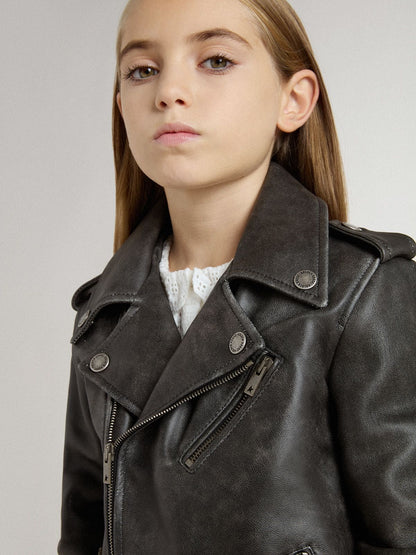 Boys’ biker jacket in distressed leather | Golden Goose