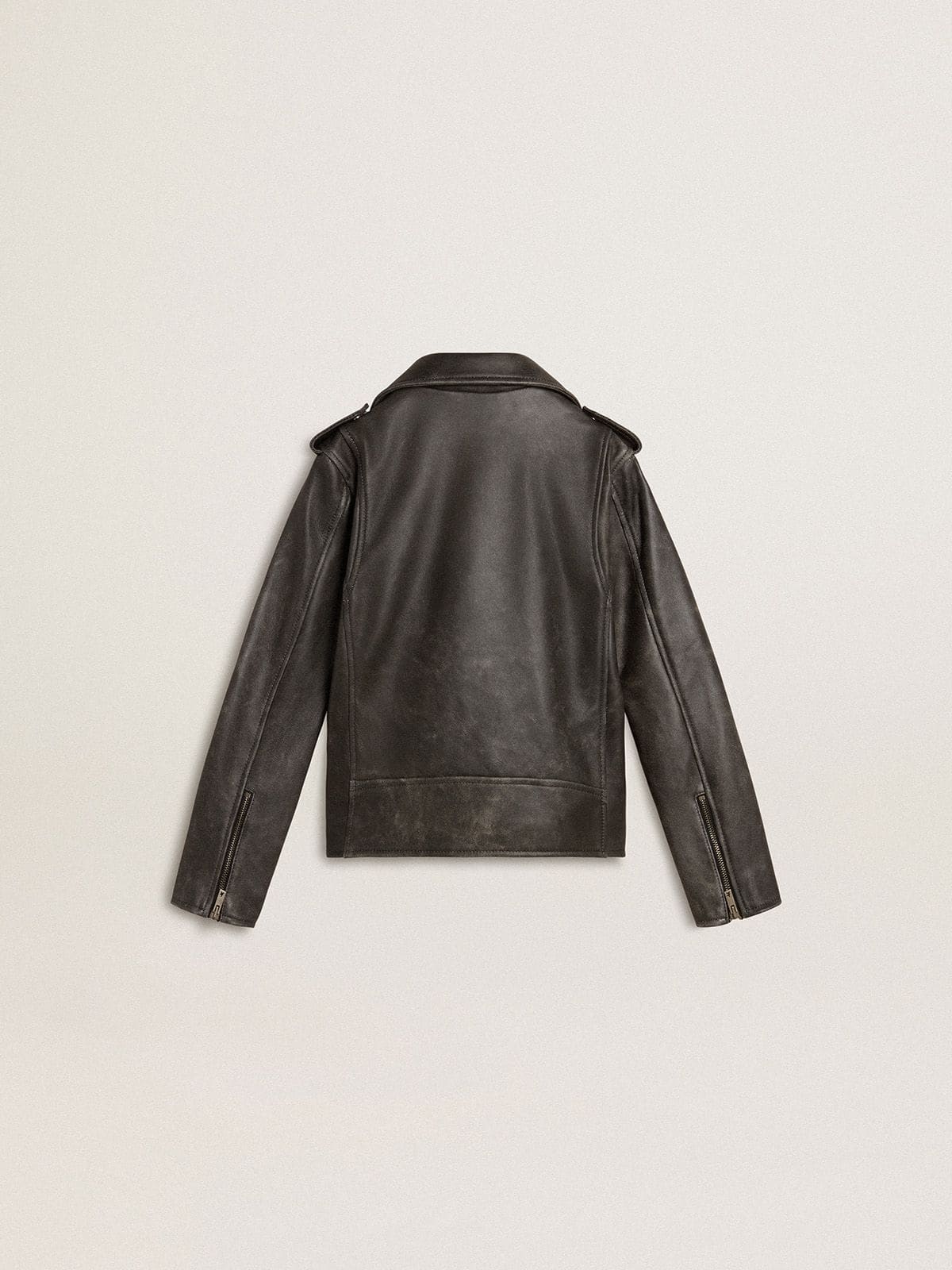 Boys’ biker jacket in distressed leather | Golden Goose