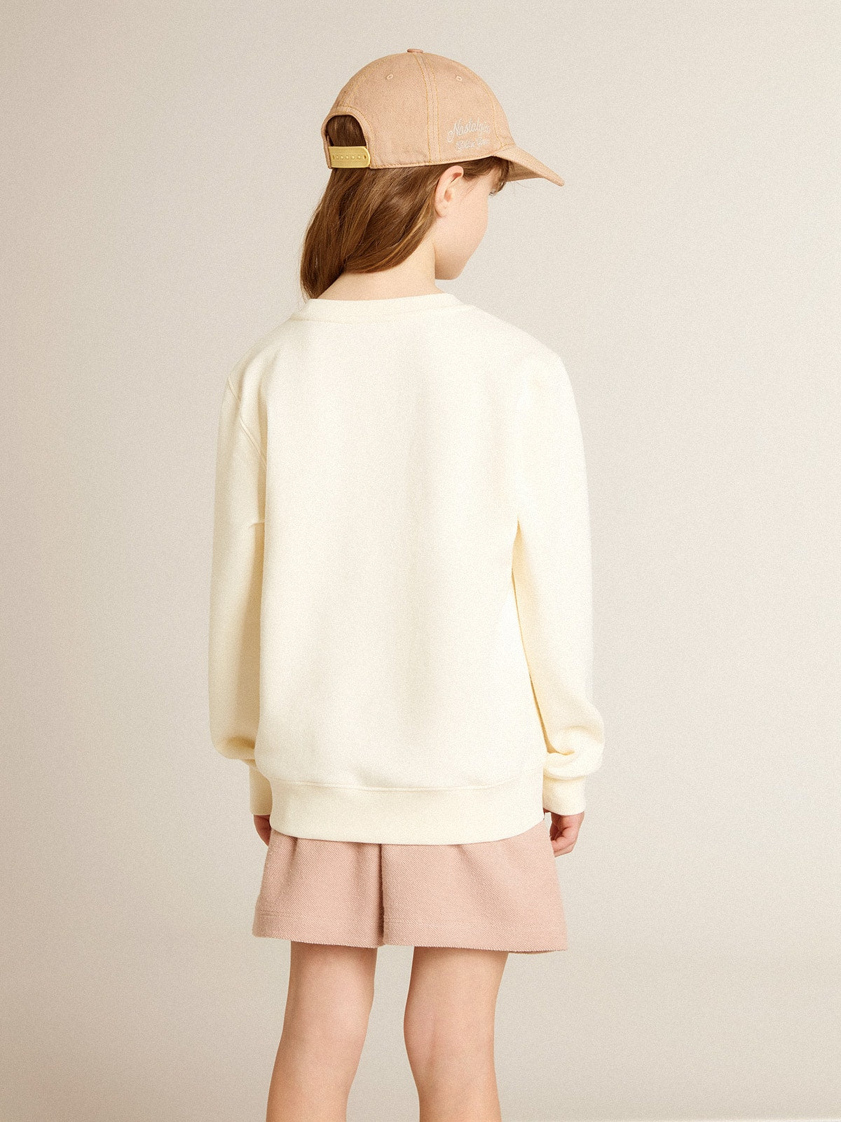 Sweatshirt in aged white with multicolor Golden lettering on the front | Golden Goose