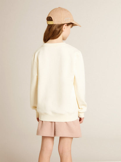 Sweatshirt in aged white with multicolor Golden lettering on the front | Golden Goose