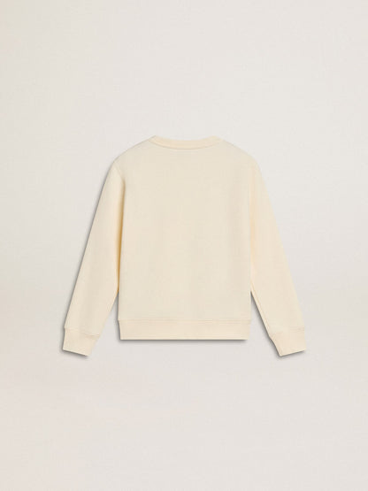 Sweatshirt in aged white with multicolor Golden lettering on the front | Golden Goose