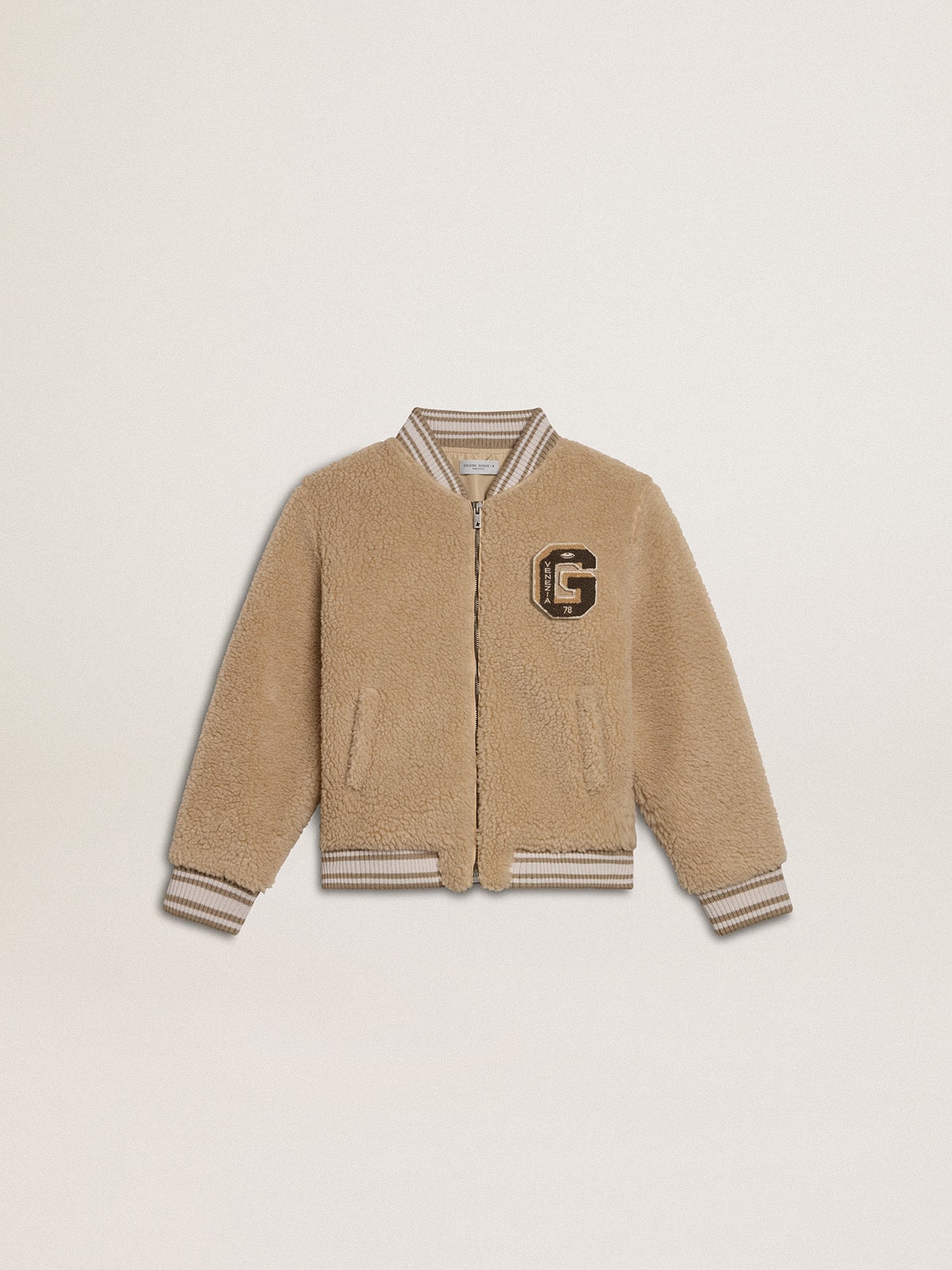 Kids beige fleece bomber jacket | Golden Goose