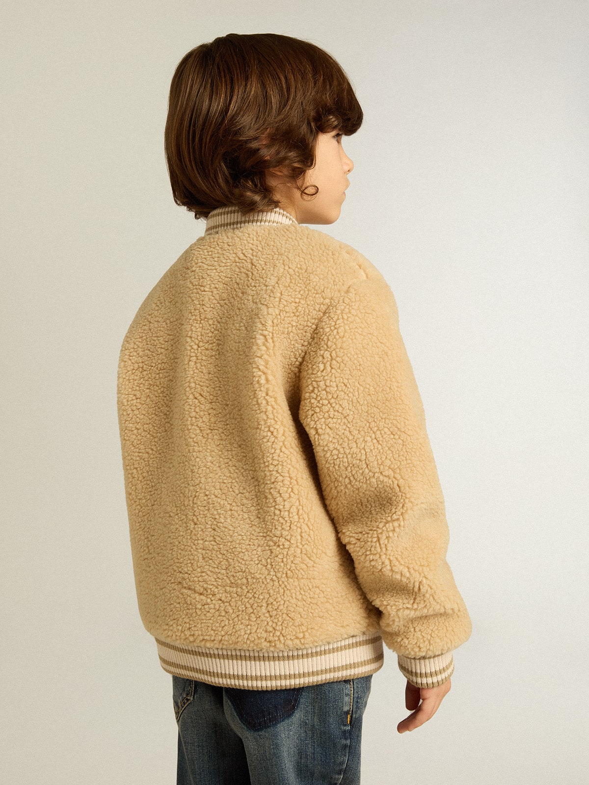 Kids beige fleece bomber jacket | Golden Goose