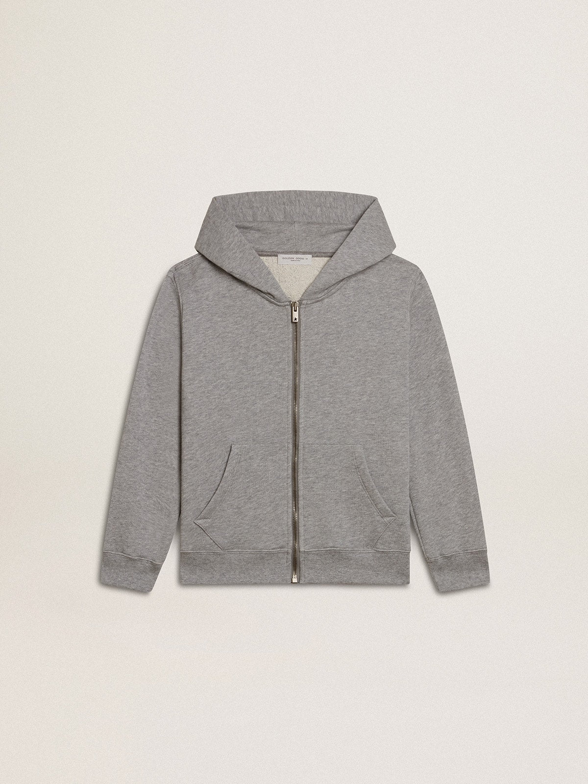 Gray melange hooded sweatshirt with print on the back | Golden Goose
