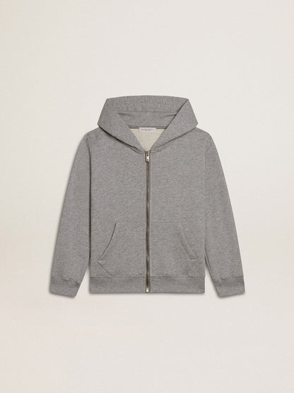 Gray melange hooded sweatshirt with print on the back | Golden Goose