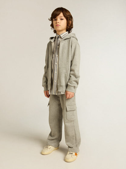 Gray melange hooded sweatshirt with print on the back | Golden Goose