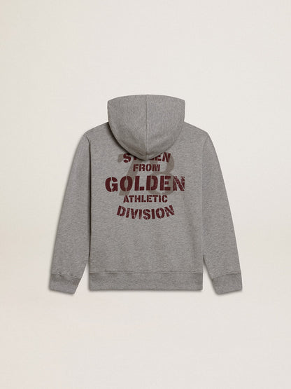 Gray melange hooded sweatshirt with print on the back | Golden Goose