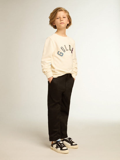 Sweatshirt in aged white with multicolor Golden lettering on the front | Golden Goose