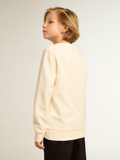 Sweatshirt in aged white with multicolor Golden lettering on the front | Golden Goose