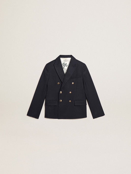 Boys’ dark blue double-breasted buttoned blazer | Golden Goose