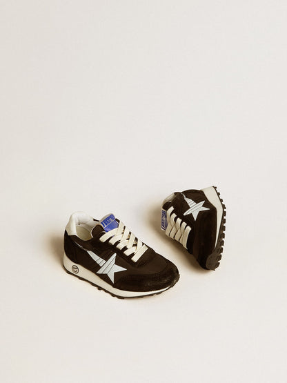 Junior Marathon in black nylon with printed star and leather heel tab | Golden Goose