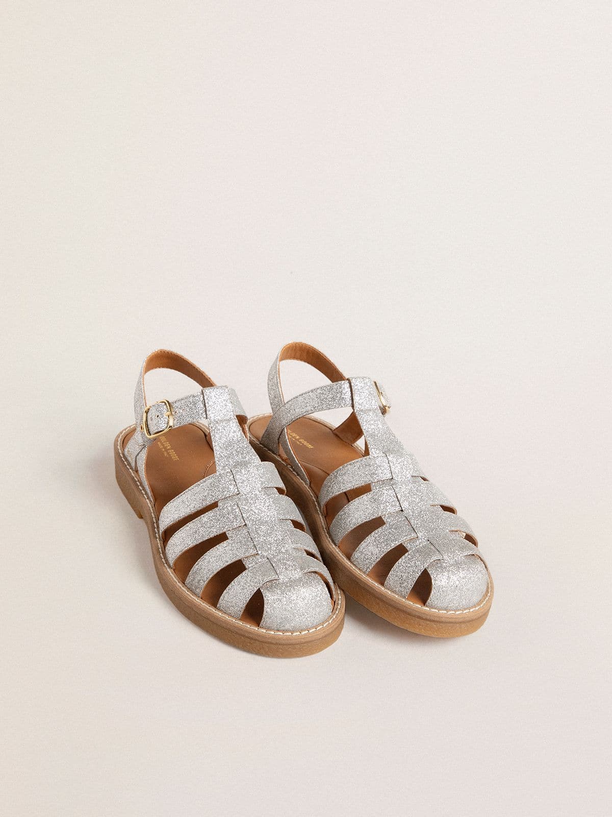 Maxime Young sandals in silver micro-glitter | Golden Goose