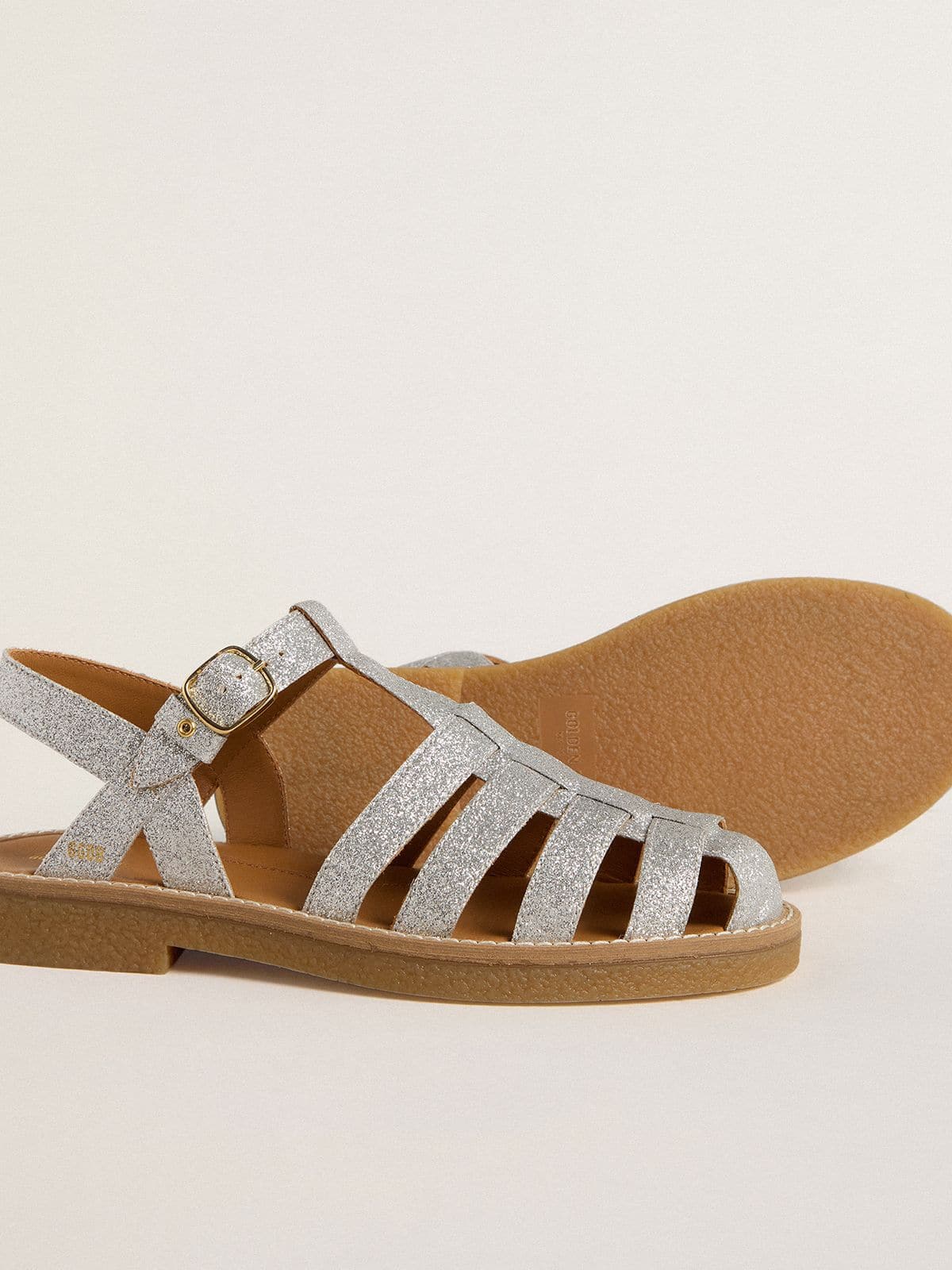 Maxime Young sandals in silver micro-glitter | Golden Goose