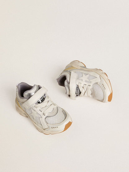 Junior Lightstar in white leather and mesh with white leather star | Golden Goose
