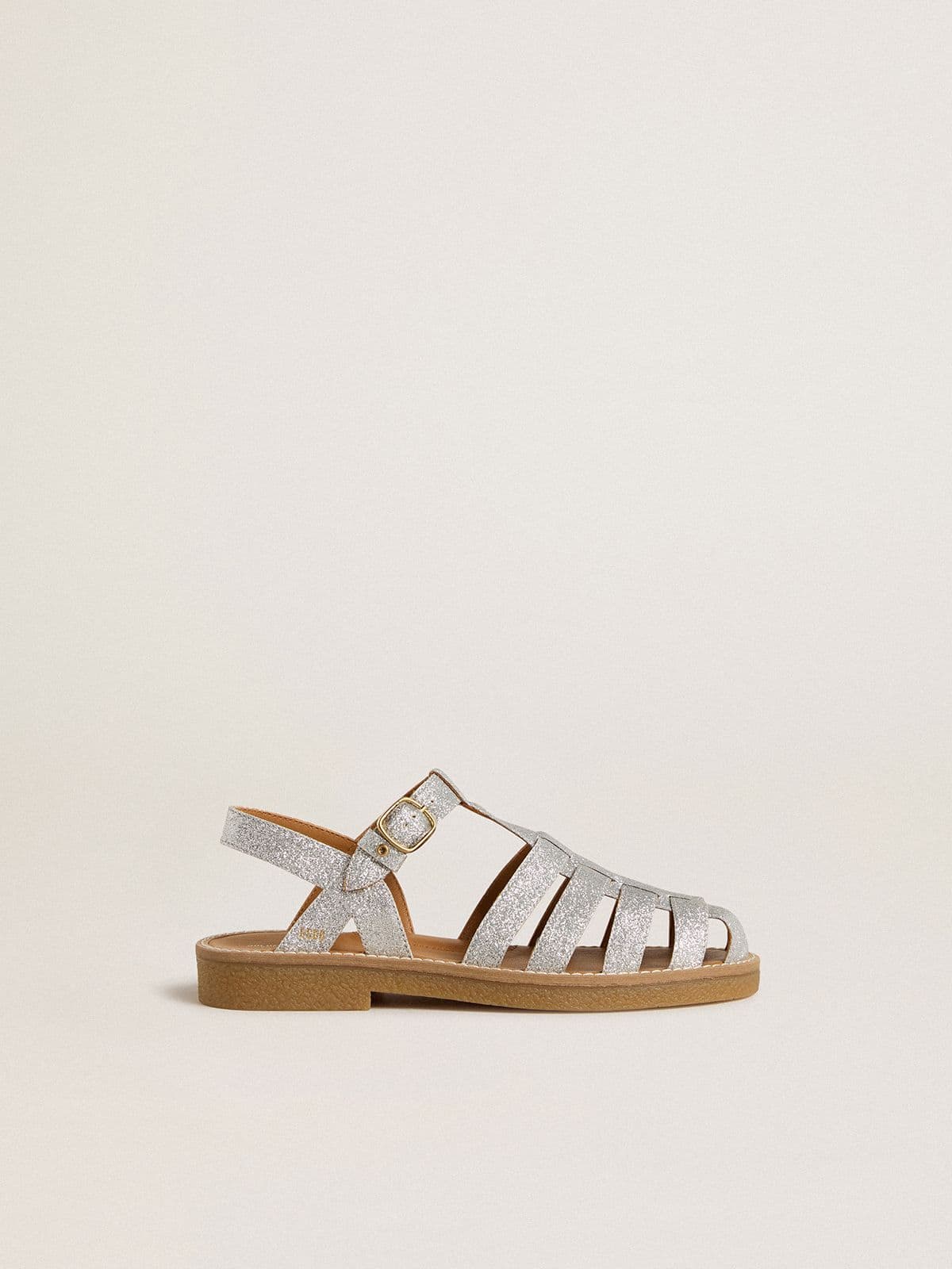 Maxime Junior sandals in silver micro-glitter | Golden Goose
