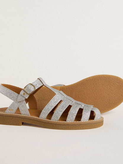 Maxime Junior sandals in silver micro-glitter | Golden Goose