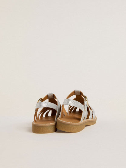 Maxime Junior sandals in silver micro-glitter | Golden Goose