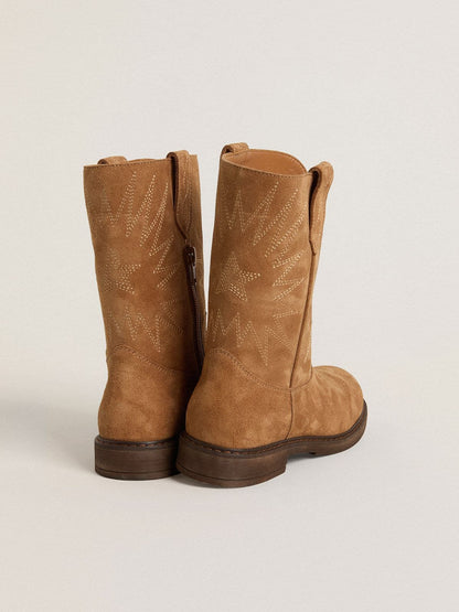 Wish Teen boots in camel suede with star embroidery | Golden Goose