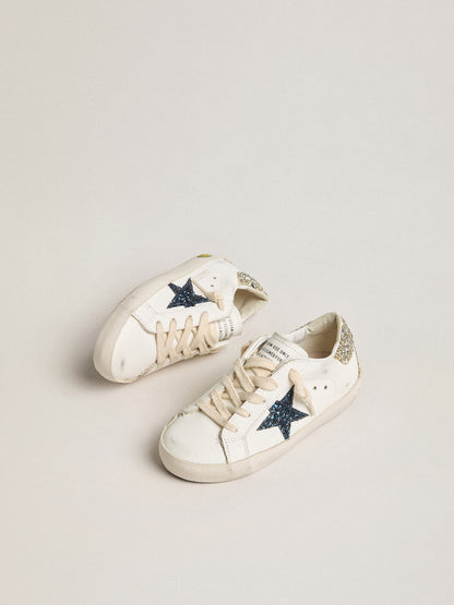 Young Super-Star in leather with glitter star and heel tab | Golden Goose